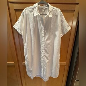 Eileen Fisher White Casual Button Down Shirt Dress in cotton poplin. Sz L